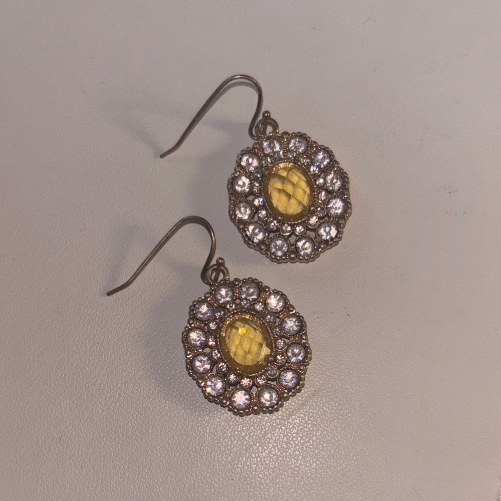 Charming Charlie Yellow and Faux Gold Rhinestone Earrings